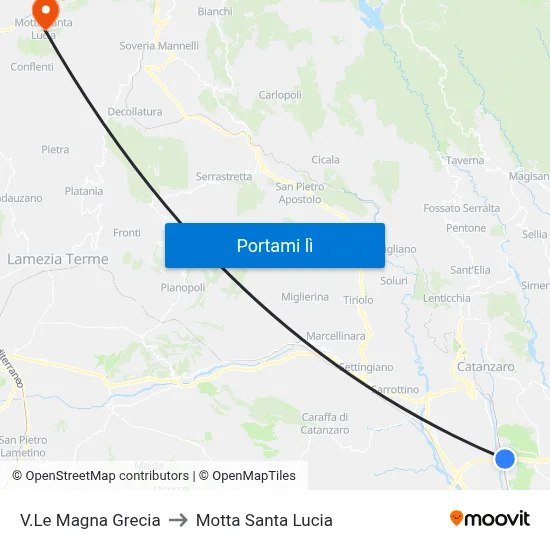 V.Le Magna Grecia to Motta Santa Lucia map