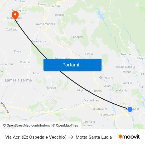 Via Acri (Ex Ospedale Vecchio) to Motta Santa Lucia map