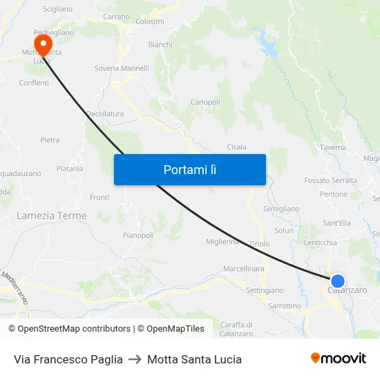 Via Francesco Paglia to Motta Santa Lucia map