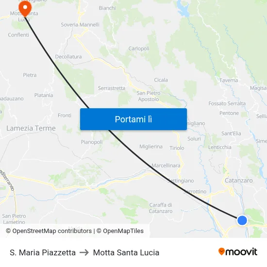 S. Maria Piazzetta to Motta Santa Lucia map