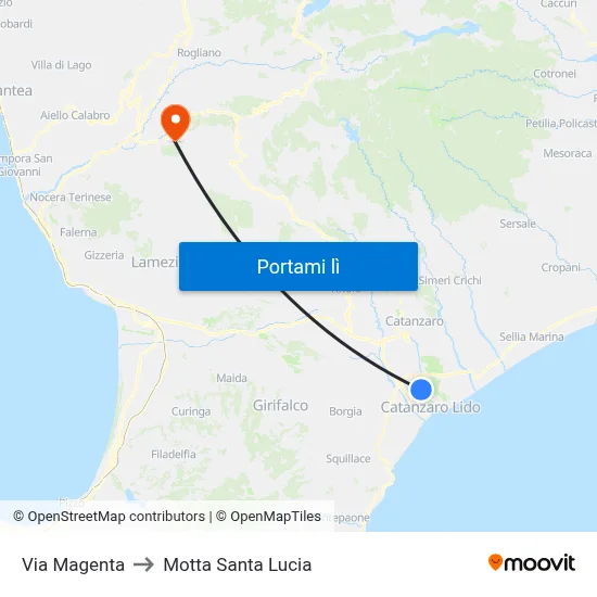 Via Magenta to Motta Santa Lucia map