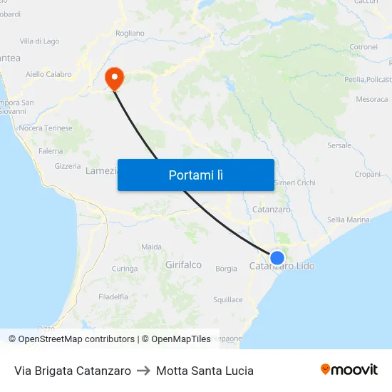 Via Brigata Catanzaro to Motta Santa Lucia map