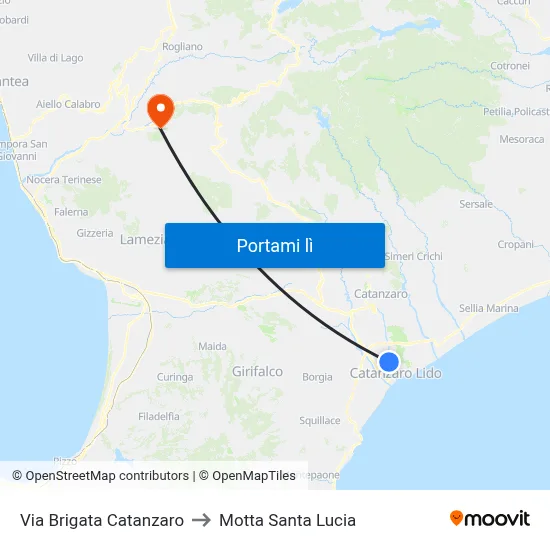 Via Brigata Catanzaro to Motta Santa Lucia map