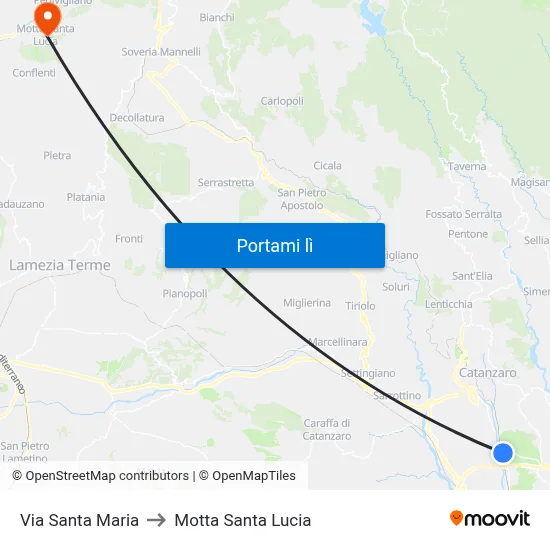 Via Santa Maria to Motta Santa Lucia map
