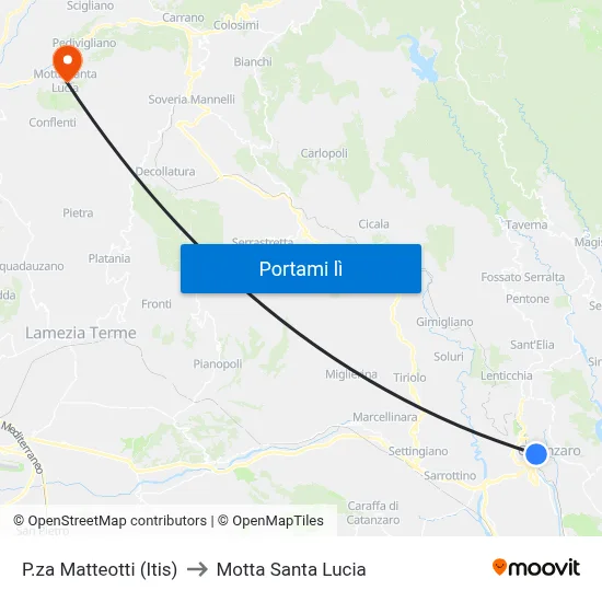 P.za Matteotti (Itis) to Motta Santa Lucia map