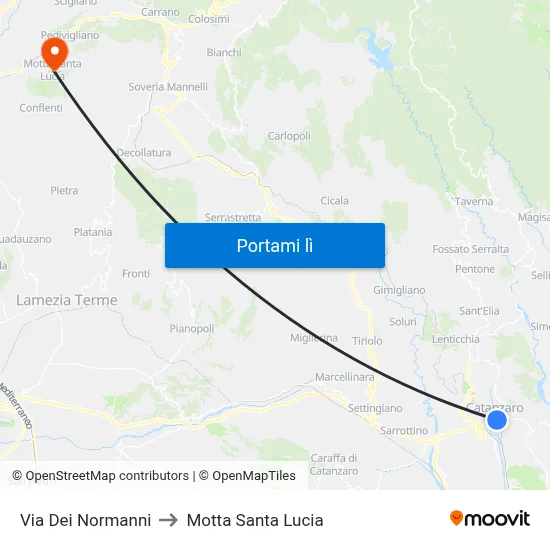 Via Dei Normanni to Motta Santa Lucia map