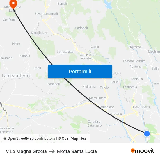 V.Le Magna Grecia to Motta Santa Lucia map