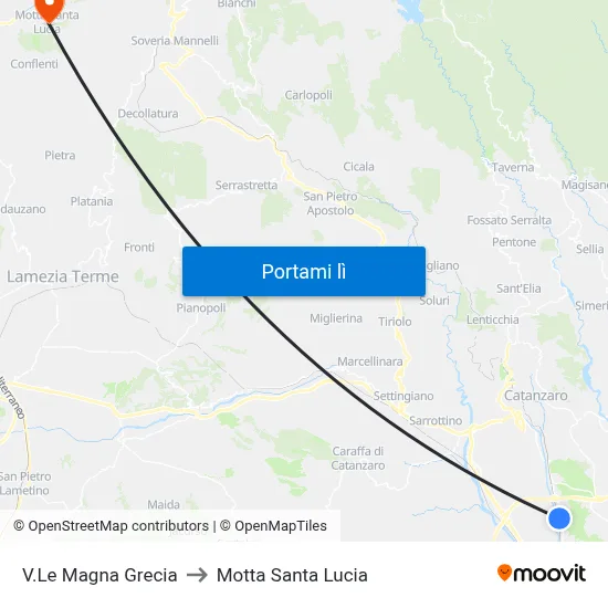 V.Le Magna Grecia to Motta Santa Lucia map