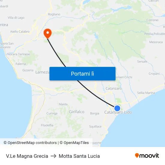 V.Le Magna Grecia to Motta Santa Lucia map