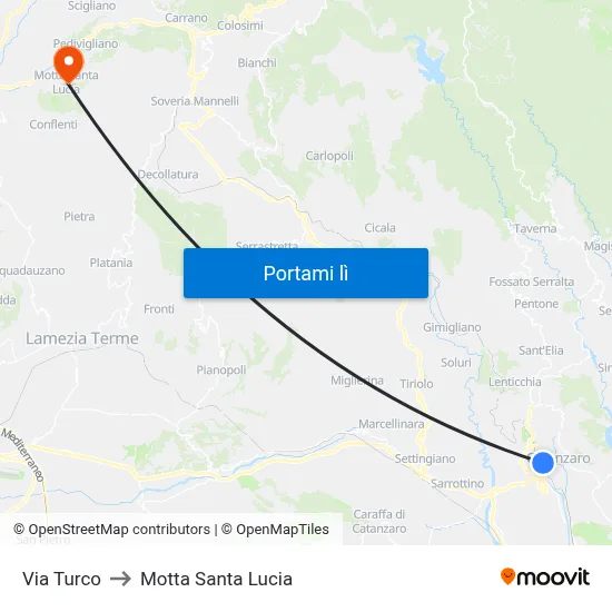 Via Turco to Motta Santa Lucia map