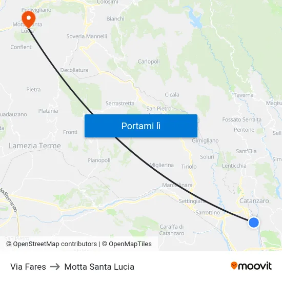 Via Fares to Motta Santa Lucia map