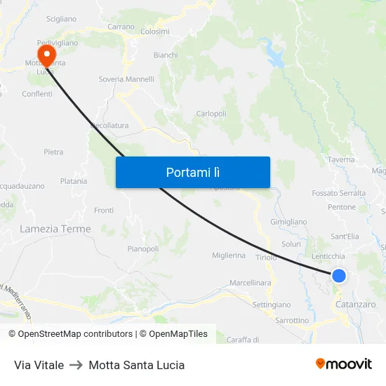 Via Vitale to Motta Santa Lucia map