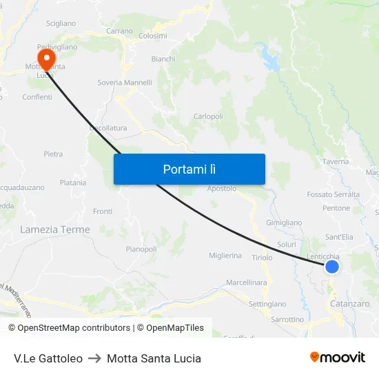 V.Le Gattoleo to Motta Santa Lucia map