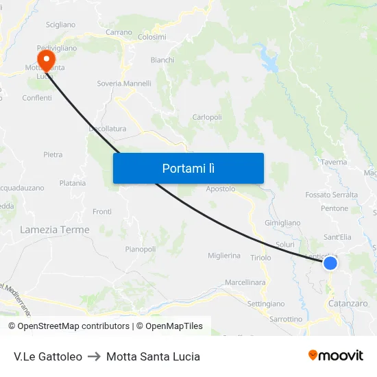 V.Le Gattoleo to Motta Santa Lucia map