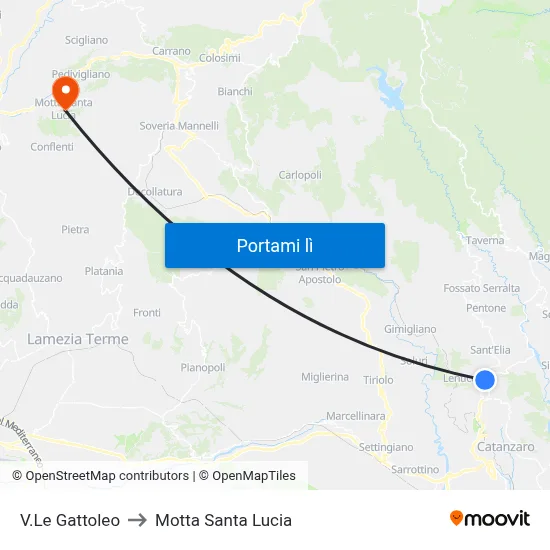 V.Le Gattoleo to Motta Santa Lucia map