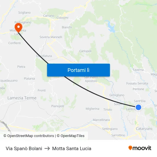 Via Spanò Bolani to Motta Santa Lucia map