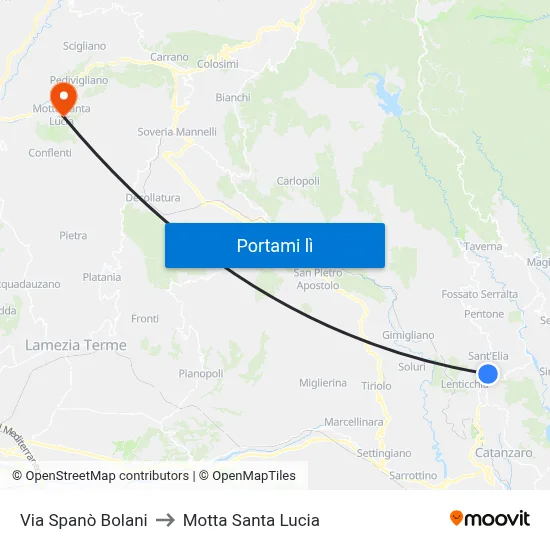 Via Spanò Bolani to Motta Santa Lucia map