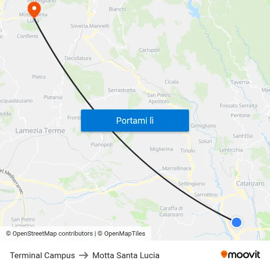 Terminal Campus to Motta Santa Lucia map