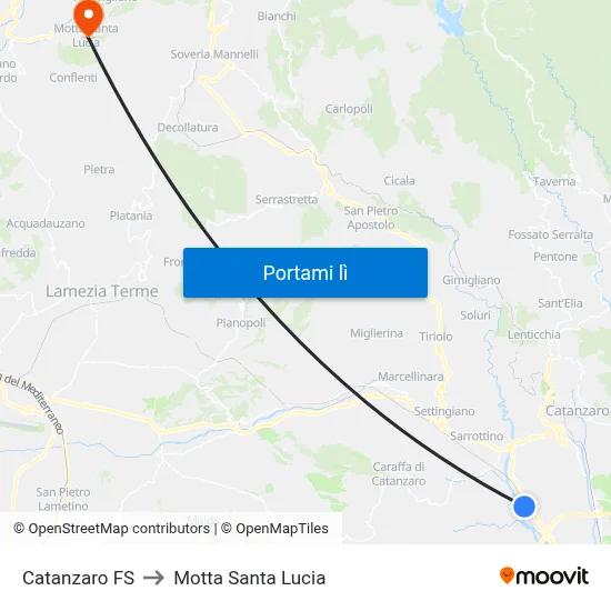 Catanzaro FS to Motta Santa Lucia map
