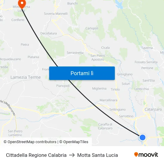 Cittadella Regione Calabria to Motta Santa Lucia map