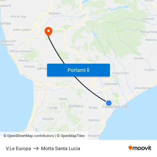 V.Le Europa to Motta Santa Lucia map