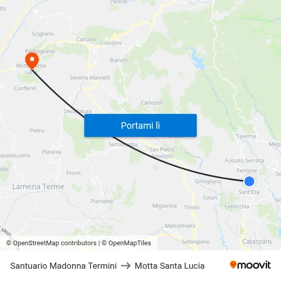 Santuario Madonna Termini to Motta Santa Lucia map