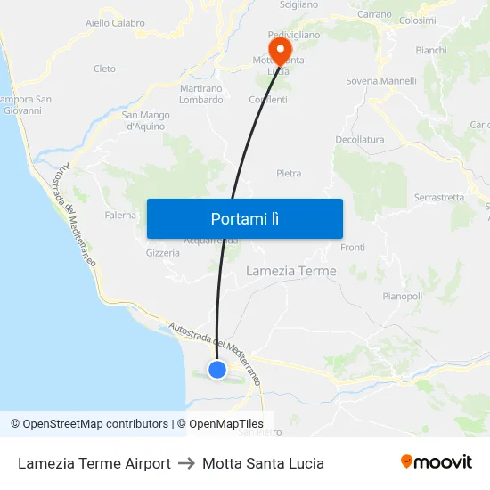 Lamezia Terme Airport to Motta Santa Lucia map