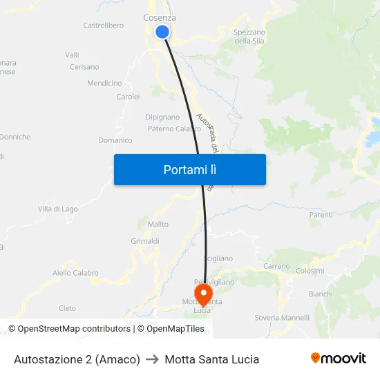 Autostazione 2 (Amaco) to Motta Santa Lucia map