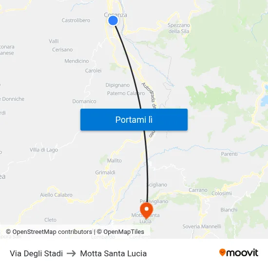 Via Degli Stadi to Motta Santa Lucia map