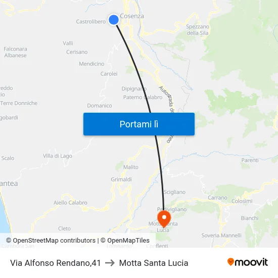Via Alfonso Rendano,41 to Motta Santa Lucia map