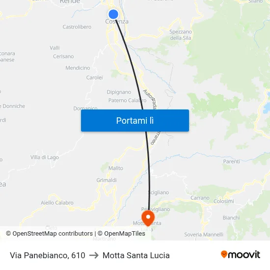 Via Panebianco, 610 to Motta Santa Lucia map