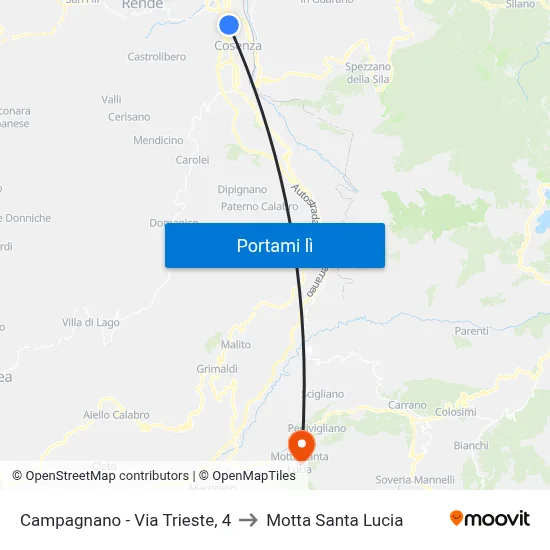 Campagnano - Via Trieste, 4 to Motta Santa Lucia map