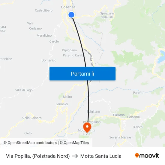 Via Popilia, (Polstrada Nord) to Motta Santa Lucia map