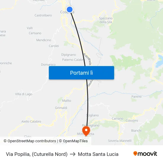 Via Popilia, (Cuturella Nord) to Motta Santa Lucia map
