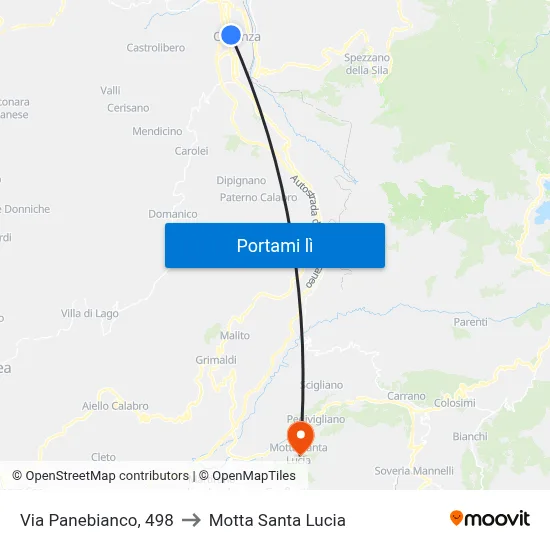 Via Panebianco, 498 to Motta Santa Lucia map
