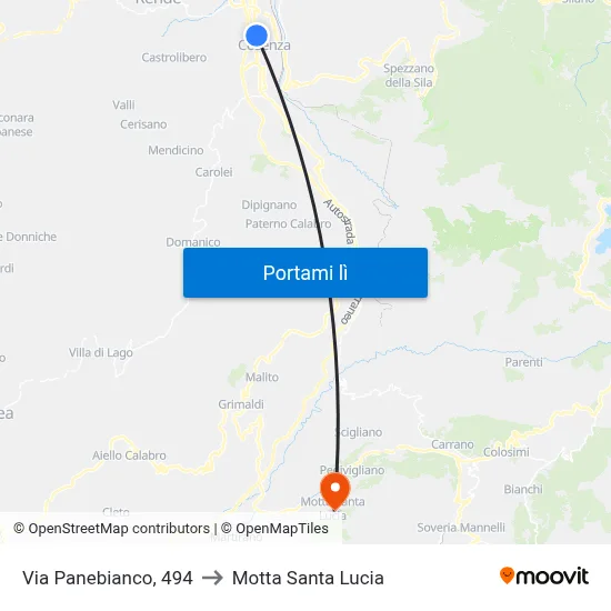 Via Panebianco, 494 to Motta Santa Lucia map