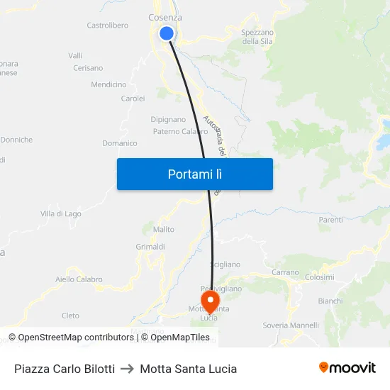 Piazza Carlo Bilotti to Motta Santa Lucia map
