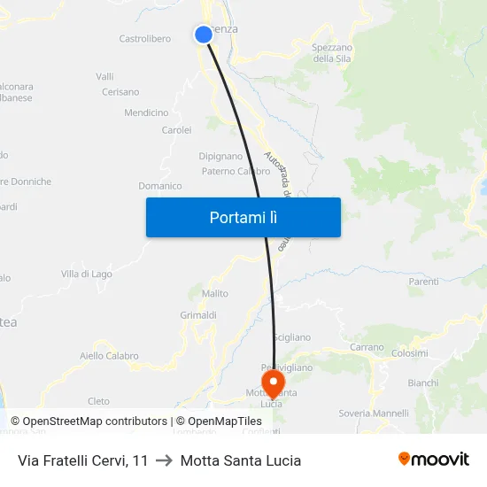 Via Fratelli Cervi, 11 to Motta Santa Lucia map
