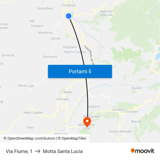 Via Fiume, 1 to Motta Santa Lucia map