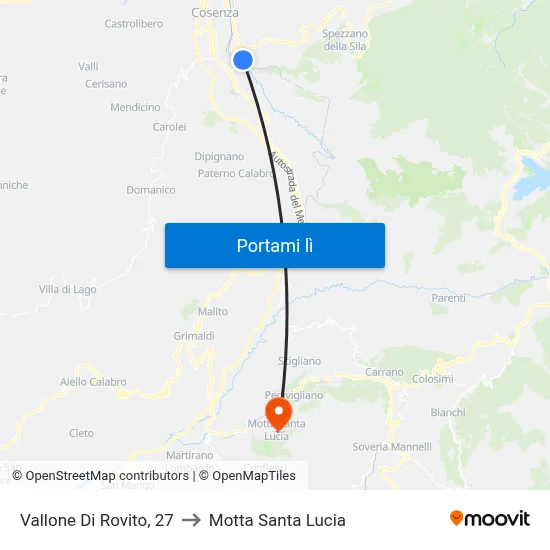 Vallone Di Rovito, 27 to Motta Santa Lucia map