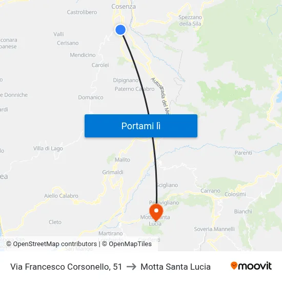 Via Francesco Corsonello, 51 to Motta Santa Lucia map