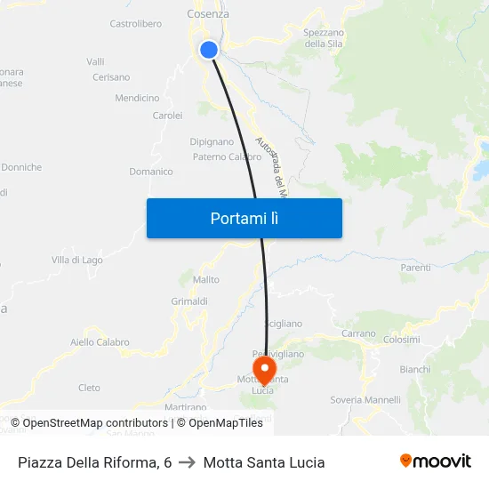 Piazza Della Riforma, 6 to Motta Santa Lucia map