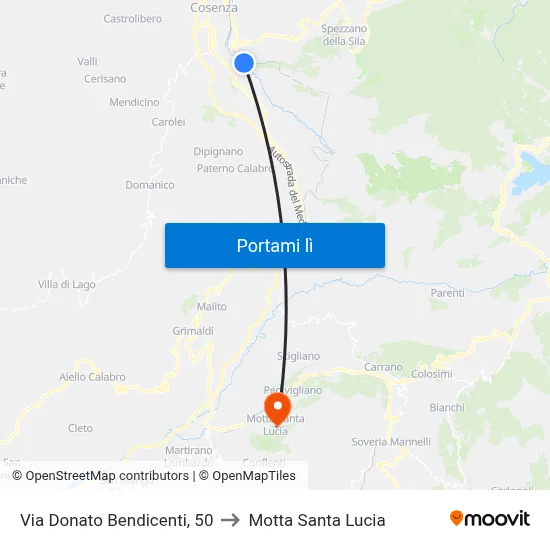 Via Donato Bendicenti, 50 to Motta Santa Lucia map