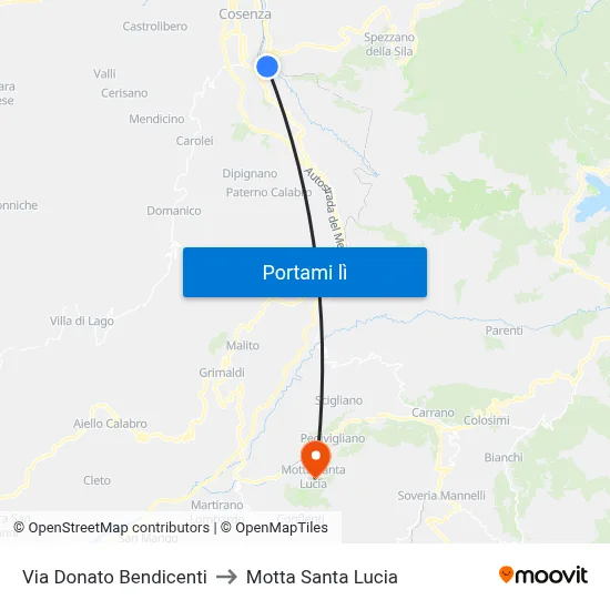 Via Donato Bendicenti to Motta Santa Lucia map