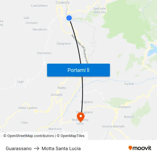 Guarassano to Motta Santa Lucia map