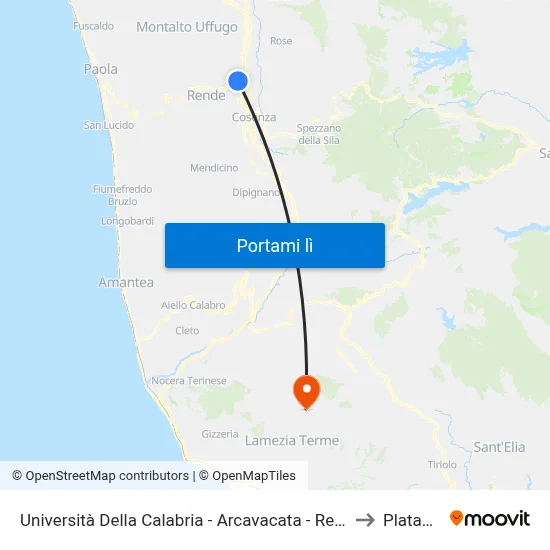 Università Della Calabria - Arcavacata - Rende to Platania map