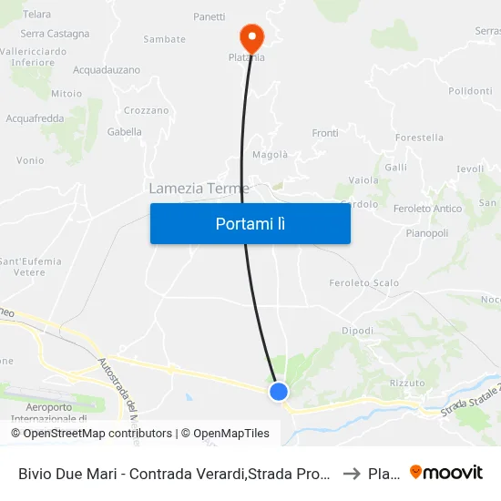 Bivio Due Mari - Contrada Verardi,Strada Provinciale 170/1 - Lamezia Terme to Platania map