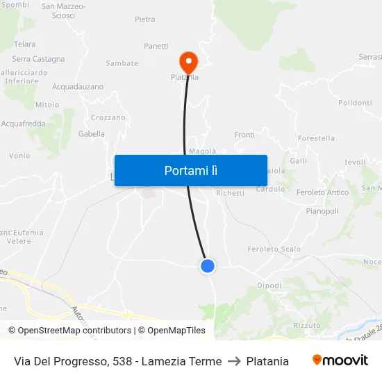 Via Del Progresso, 538 - Lamezia Terme to Platania map