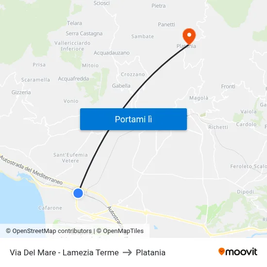 Via Del Mare - Lamezia Terme to Platania map