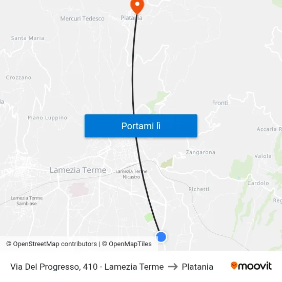 Via Del Progresso, 410 - Lamezia Terme to Platania map